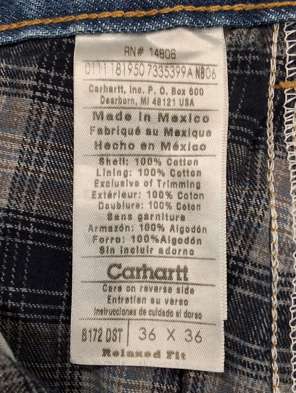 Carhartt NWT~Mens Relaxed Straight Fit Flannel Lined Jean~Dark Wash Denim~36X36 - Picture 2 of 9